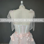 15293#Real Photos Pink Flowers Spaghetti Straps Wedding Bridal Ball Gown Birthday Party Dress for Women Prom Evening Dress