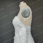 Real Photos Bohemian Low Back Lace Flare Sleeves Sweetheart Strapless Tassel Chiffon Wedding Dress Bridal Gown for Wedding