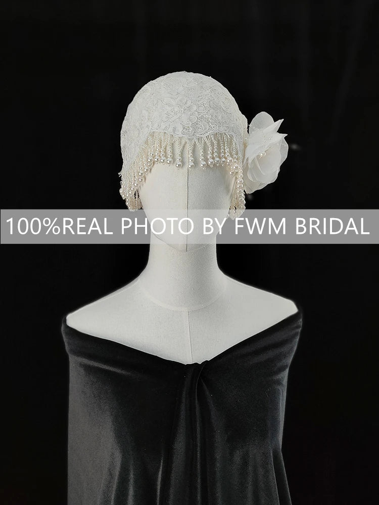 V125 Real Photos Vintage 1920s One Layer Appliques Lace With Pearls Bridal Veil Wedding Accessories for Wedding