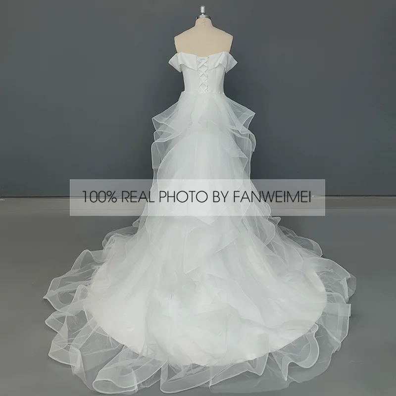10295#Real Photos Off-Shoulder Sweetheart Corset Back Mermaid Tulle Ruffle Detachable Train  Wedding Dress Wedding Bridal Gown