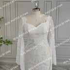 Real Photos High Quality Boho Flare Sleeves Lace Wedding Dress for Bride Woman Open Back Bridal Gown With Train  Wedding Gown