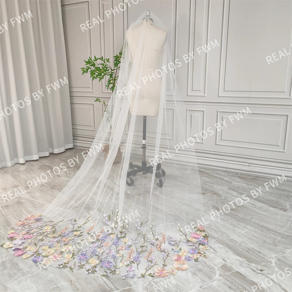 V474  Real Photos High Quality One Layer Embroidered Flowers Lace Bridal Veil 200CM Wedding Veil Accessories for Wedding