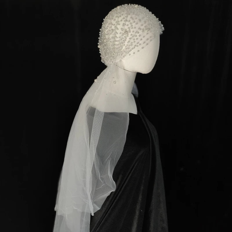 V119 Real Photos Vintage Two Layer Lace Tulle With Pearls Bridal Veil Wedding Accessories for Wedding