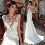 100% Real Photos Classic Mermaid Appliques Illusion Lace Wedding Dress Sleeveless Bride Gown With Button Factory Price