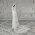 Real Photos V-neck Appliques Sequined Lace Mermaid Wedding Dress Elegant Backless Bride Gown for Women Vestidos De Novia