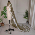 Real Photos Dark Green Embroidered Wedding Veil with Hand-stitched Lace Trim Suitable for Women to Wear at an Outdoor Wedding