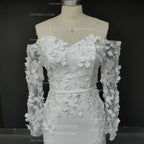 8890# Real Photos Simple Sweep Train Split Front Satin Mermaid Wedding Dress for Plus Size Women Appliques Lace  Bridal Gown