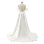 #1305 Real Photos Bohemian VINTAGE BOHO A-Line Wedding Dresses Lace Satin Detachable Sleeve Wedding Dress Bridal Gowns Beach
