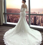 #6212 Wholesale Half Sleeve Lace Applique Mermaid Long Veil  Wedding Dress Wedding Dress Bride Gown Bridal Dress for Woman