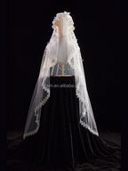 High Quality Elegant Ivory White Pearl 3D Flower Bridal Veil for Wedding Dress Long Headdress Custom Made #V114