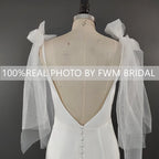 8726#  Real Photos Simple Bow Spaghetti Straps Slit Mermaid V-neck Sweep Train Wedding Dress Wedding Gown Bridal Gown