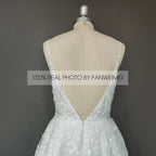 Real Photos Elegant Spaghetti Straps 3D Lace Wedding Dress Sleeveless Low Back Illusion Deep V-Neck Bridal Gown for Women