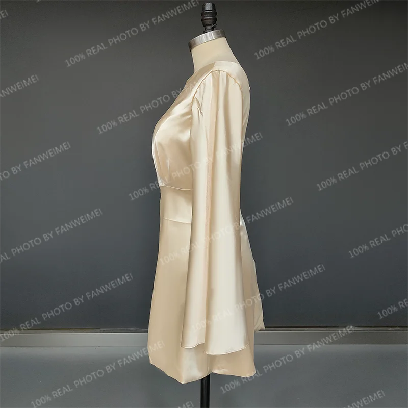 8864  Real Photo Flare Sleeve Backless Engagement Mini Wedding Gown Birthday Party Dress Plus Size Women Prom Evening Dress