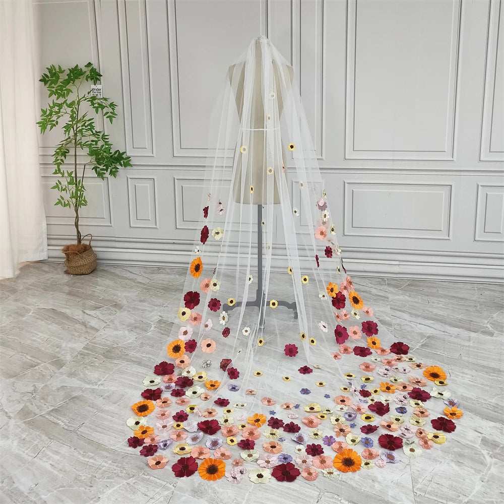 V425 Real Photos High Quality One Layer Embroidered Flowers Lace Bridal Veil 200CM Wedding Veil Accessories for Wedding