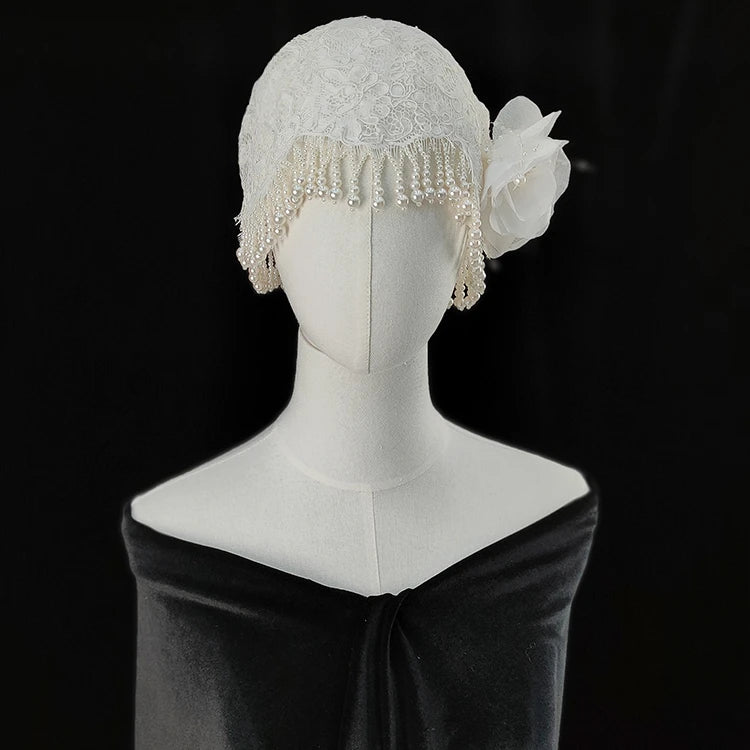 V125 Real Photos Vintage 1920s One Layer Appliques Lace With Pearls Bridal Veil Wedding Accessories for Wedding