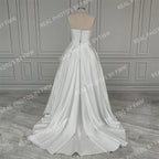11507# Real Photos Simple Boho Strapless Pleat Satin A-line Wedding Dress for Women Sweep Train Bride Gown Vestido De Novia