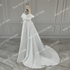 Real Photos High Quality Off Shoulder High Side Slit Satin A-line Wedding Dress for Women Bride Gowns Vestido De Novia