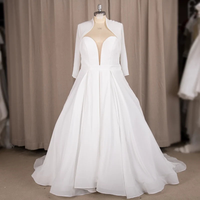 9191# Elegant Sweep Train  Real Photos  Sample  Two Pieces Sweetheart A-Line Chiffon Pleating Wedding Dress Bride Gown