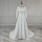 Real Photos High Quality Corset Back O-Neck Lace Long Sleeve A-Line Appliques Lace Wedding Dress for Women Bridal Gown