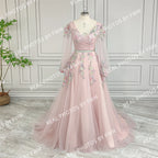 Real Photos High Quality Long Sleeves Sequined Embroidery Flowers Lace Evening Dress for Women Engagement Party Gown
