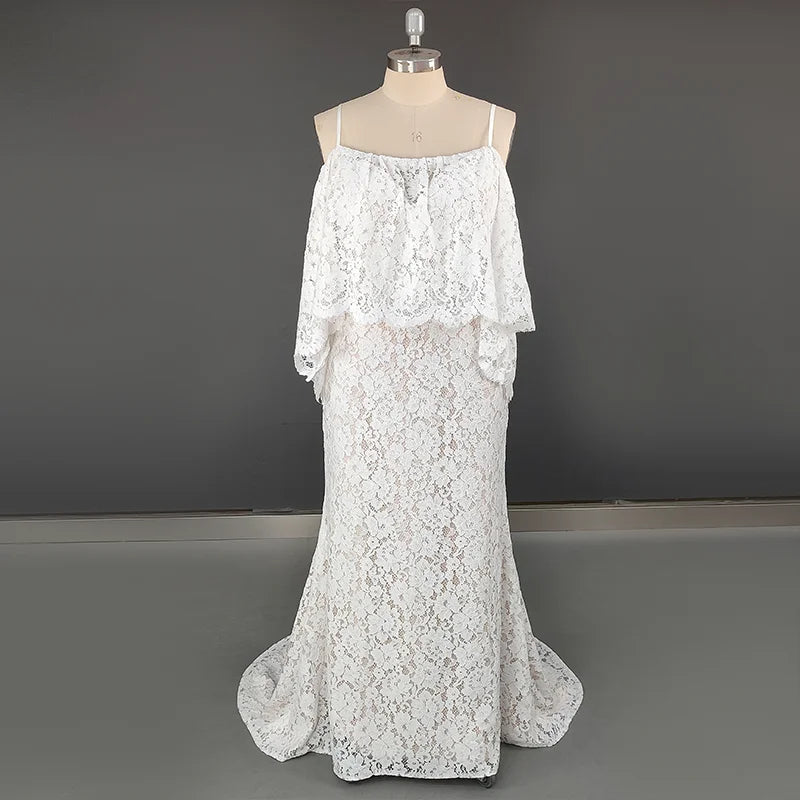 100% Real Photos Simple Off Shoulder Backless Flare Sleeve Lace Beach Wedding Dress for Woman Boho Bridal Gown for Wedding