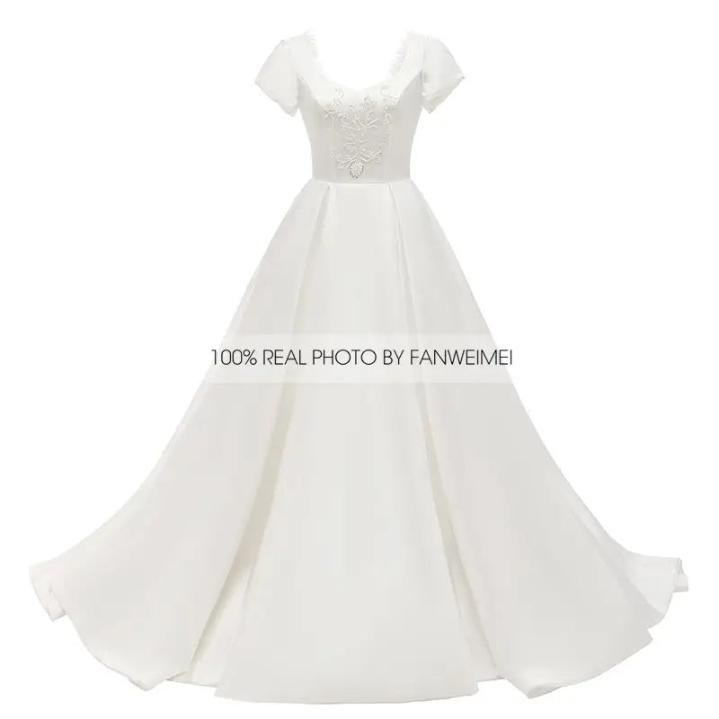 FANWEIMEI#3090 Vintage Beading Princess Satin Simple Bridal Gown Ball Gown Women Wedding Pary Dress Factory Price REAL PHOTO