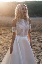 #1305 Real Photos Bohemian VINTAGE BOHO A-Line Wedding Dresses Lace Satin Detachable Sleeve Wedding Dress Bridal Gowns Beach