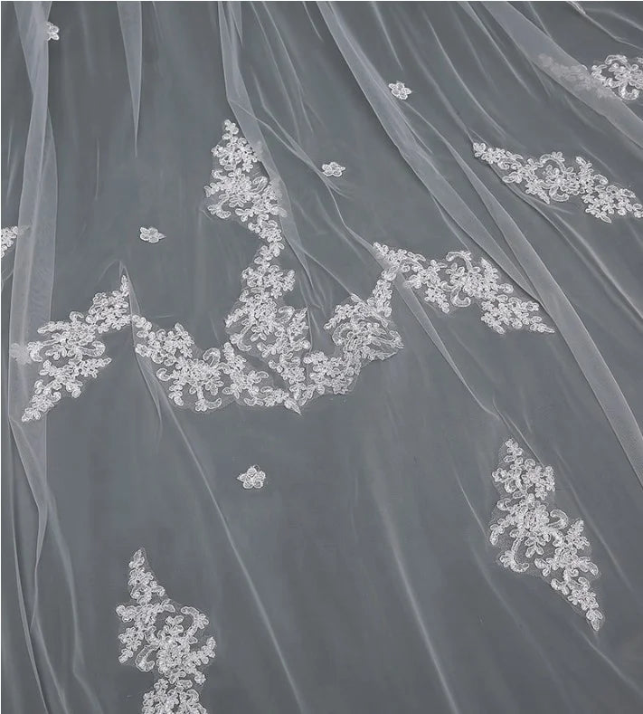 Two Layers Appliqued Wholesale Bridal Wedding Veil Accessories Cheap Bridal Veil