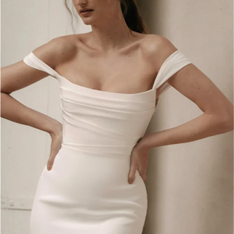 11989#Real Photos Square Collar  Bohemian Backless Beach Mermaid Wedding Dress Sweep Train Soft Satin  Wedding Dress Bridal Gown