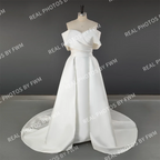 10139# Real Photos High Quality Off Shoulder V Neck Mikado Mermaid Wedding Dress for Women Bride Gown With Detachable Train
