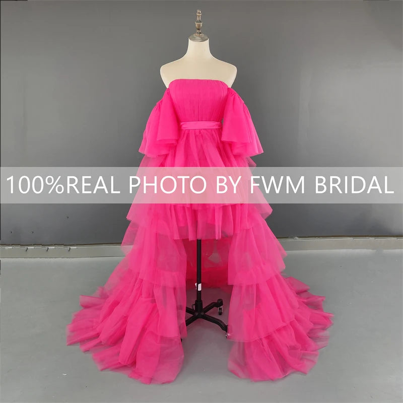 14262# Real Photos Pink Lace Mini Wedding Bridal Ball Gown Birthday Party Dress Detachable Sweep Train Prom Evening Dresses