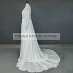 100% Real Photos Bohemian Chiffon Wedding Dresses Boat Neck Long Sleeve Lace Wedding Bridal Gowns for Plus Size Women