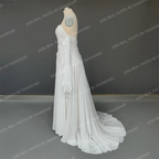 Real Photos Bohemian Low Back Lace Flare Sleeves Sweetheart Strapless Tassel Chiffon Wedding Dress Bridal Gown for Wedding