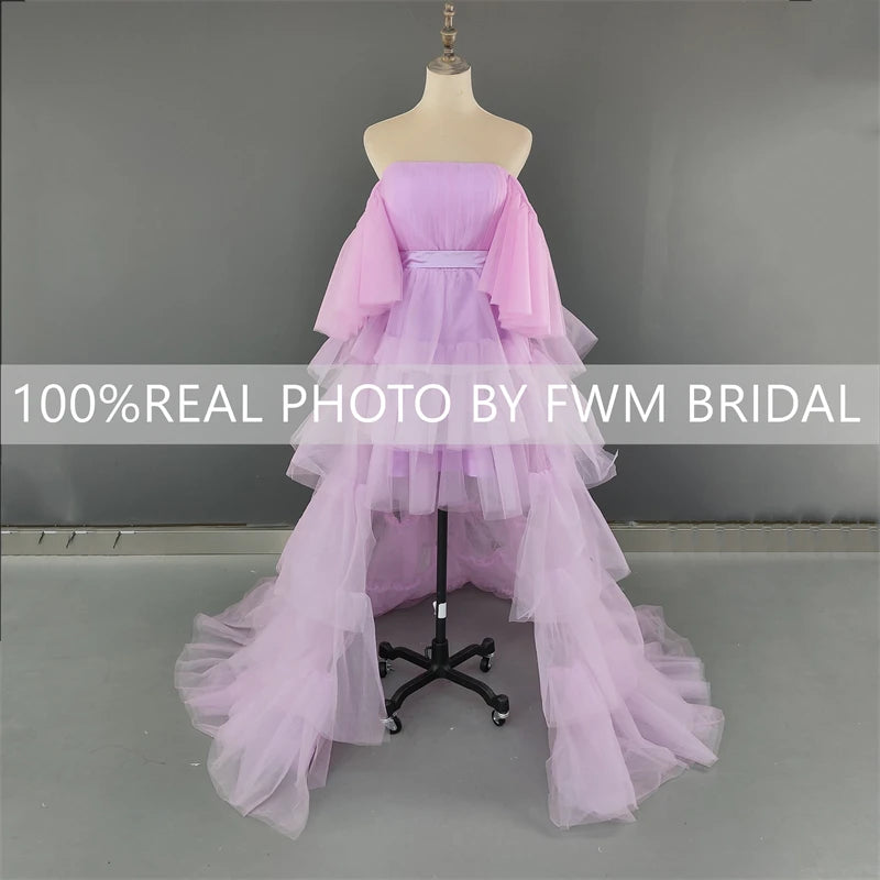 14262# Real Photos Pink Lace Mini Wedding Bridal Ball Gown Birthday Party Dress Detachable Sweep Train Prom Evening Dresses
