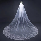 3.8*3  Meter White One Layer Lace Long Bridal Veil Comb