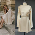 8864  Real Photo Flare Sleeve Backless Engagement Mini Wedding Gown Birthday Party Dress Plus Size Women Prom Evening Dress