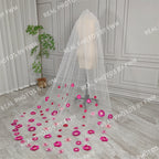 Real Photos High Quality One Layer Pink Appliques Flowers Lace Bridal Veil 220CM Long Wedding Veil Accessories for Wedding