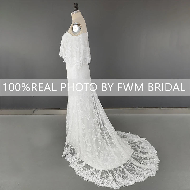 10560# Real Photos Simple Bohemia Low Back  Appliques Lace Sheath Wedding Dress Bridal Gown Party Evening Dress for Women