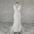 Real Photos V-neck Appliques Sequined Lace Mermaid Wedding Dress Elegant Backless Bride Gown for Women Vestidos De Novia