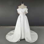 10139# Real Photos High Quality Off Shoulder V Neck Mikado Mermaid Wedding Dress for Women Bride Gown With Detachable Train