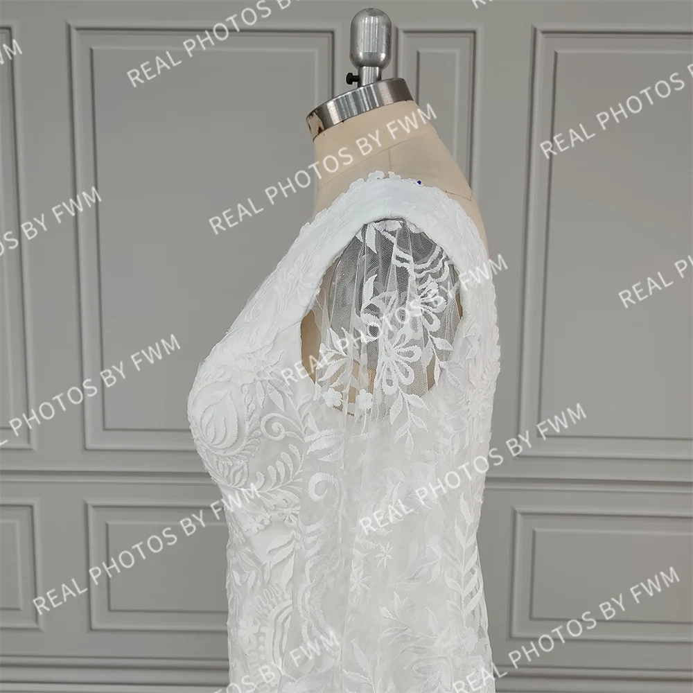 Real Photos High Quality Bohemian Flare Sleeves V-Neck Open Back Lace Wedding Dress Elegant Women Bride Dress for Wedding