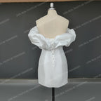 8465# Real Photos Simple Beach Backless Soft Satin Sheath Short Wedding Dress for Engagement Bridal Gown Prom Dress