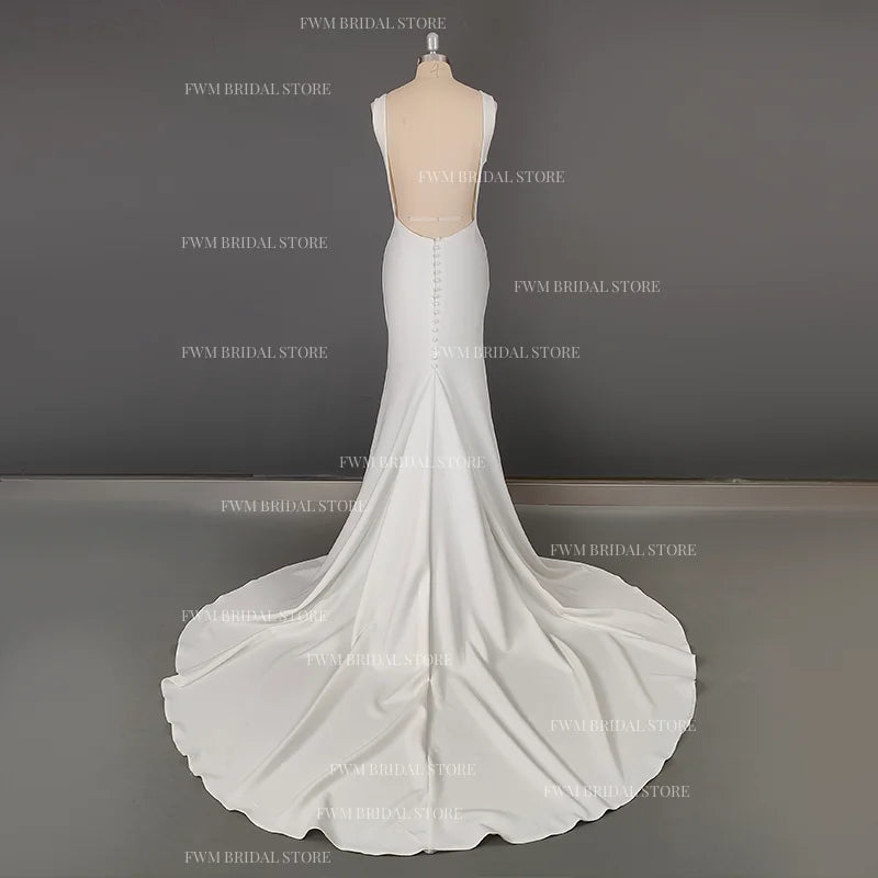 10090#Real Photos Simple Sweep Train V-Neck Spaghetti Straps Wedding Dress for Plus Size Women Bridal Gown Evening Dresses