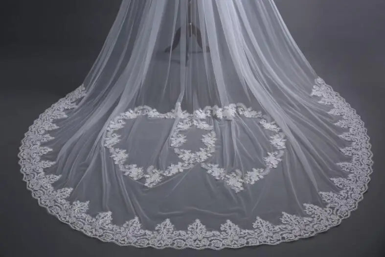 3 Meters Beige Tulle Lace Cathedral Wedding Veil Chapel With Comb Bridal Veil for Wedding Dress