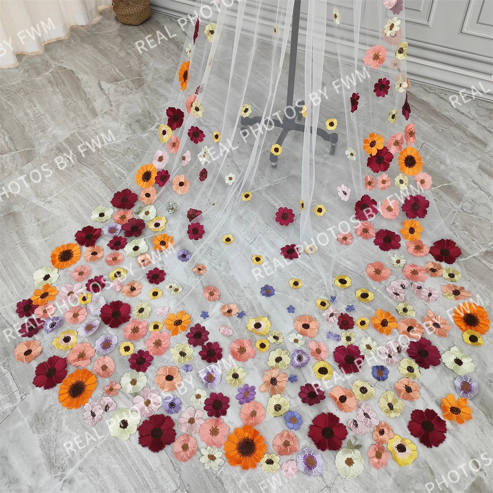V425 Real Photos High Quality One Layer Embroidered Flowers Lace Bridal Veil 200CM Wedding Veil Accessories for Wedding