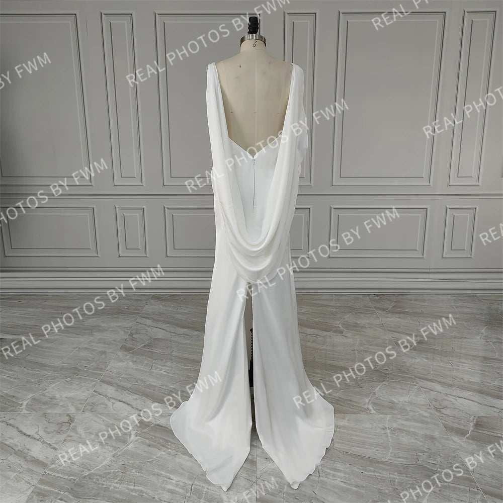 12844# Real Photos Square Collar Spaghetti Straps Satin Mermaid Wedding Dress Backless Bride Gown for Women evening dress