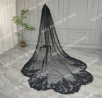 Real Photos High Quality One Layer Black Appliques Sequined Lace Bridal Veil 300CM Long Wedding Veil Accessories for Wedding