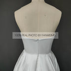 Real Photos Gorgeous Strapless Sleeveless A-Line Simple Sweep Train Satin Wedding Dress Side Slit Bridal Gown for Women