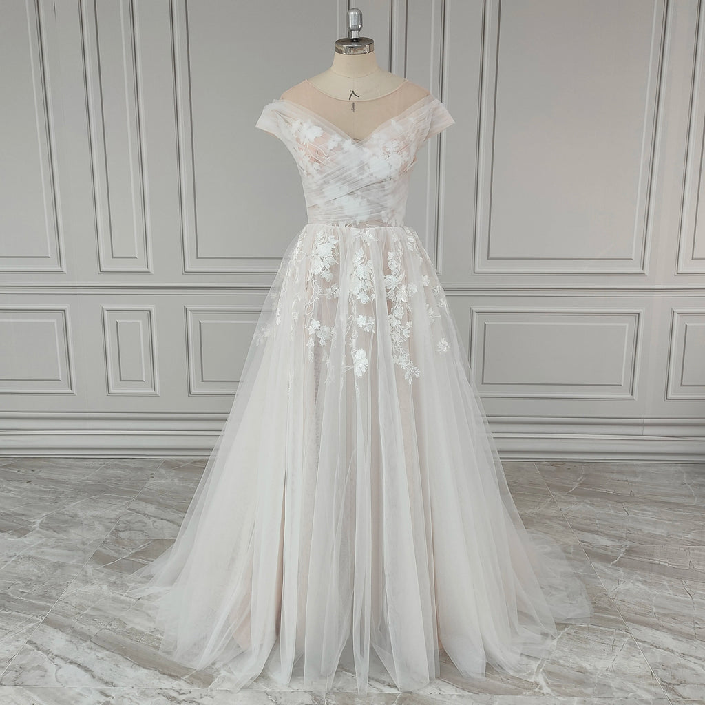 Real Photos Off Shoulder V-neck Backless A-line Wedding Dress Elegant Ruffles Lace Sweep Train Bridal Gown Bridal Dress