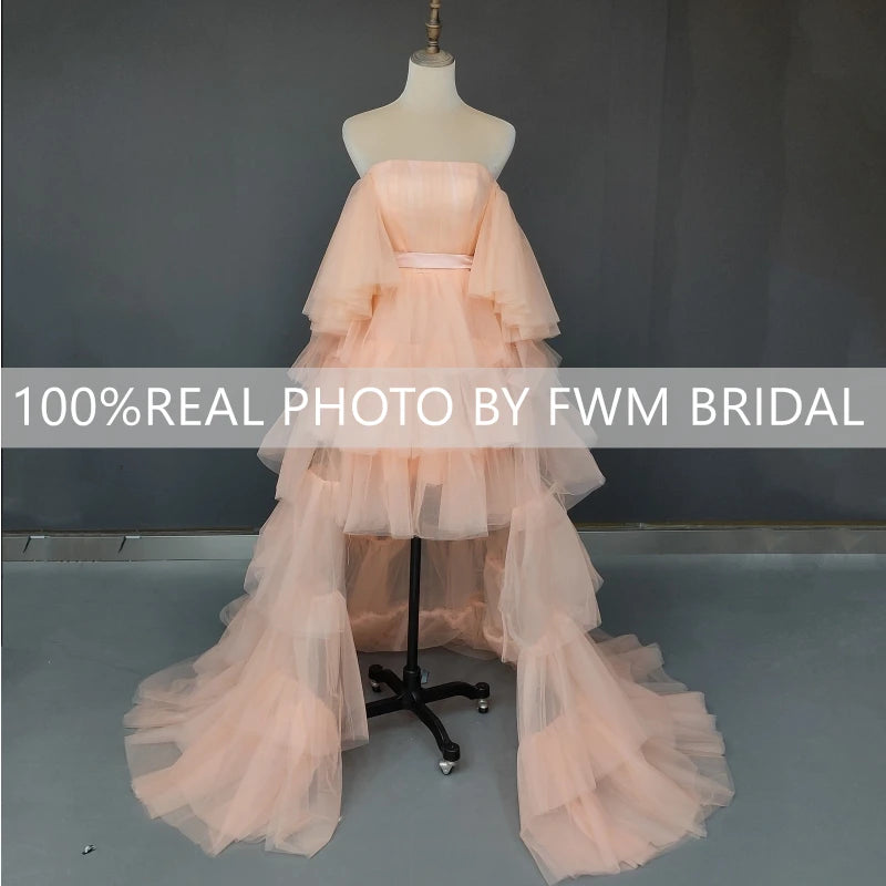 14262# Real Photos Pink Lace Mini Wedding Bridal Ball Gown Birthday Party Dress Detachable Sweep Train Prom Evening Dresses